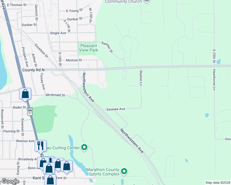 map of restaurants, bars, coffee shops, grocery stores, and more near 1507 Townline Road in Wausau