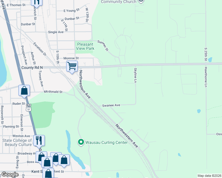 map of restaurants, bars, coffee shops, grocery stores, and more near 1507 Townline Road in Wausau