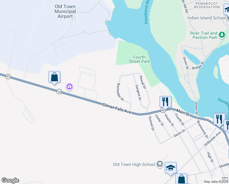 map of restaurants, bars, coffee shops, grocery stores, and more near 28 Bachelder Drive in Old Town