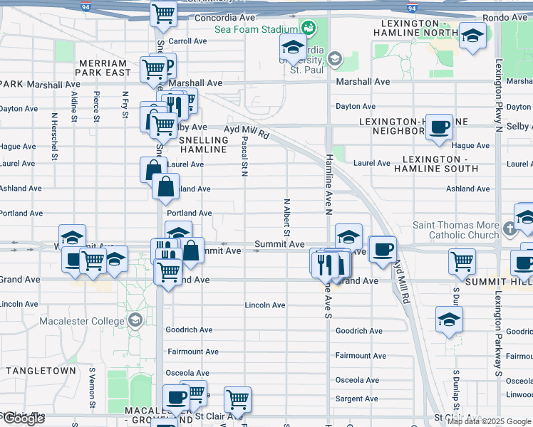 map of restaurants, bars, coffee shops, grocery stores, and more near 1429 Portland Avenue in Saint Paul