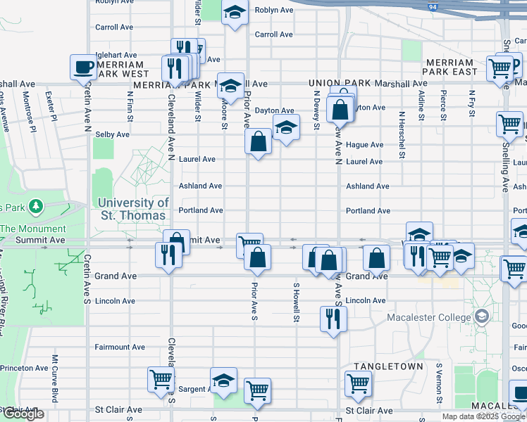 map of restaurants, bars, coffee shops, grocery stores, and more near 1919 Portland Avenue in Saint Paul