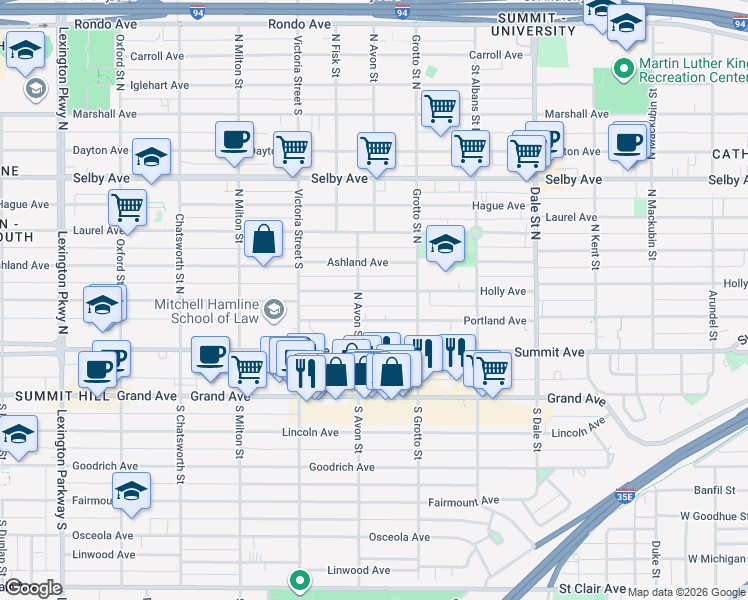 map of restaurants, bars, coffee shops, grocery stores, and more near 798 Holly Avenue in Saint Paul