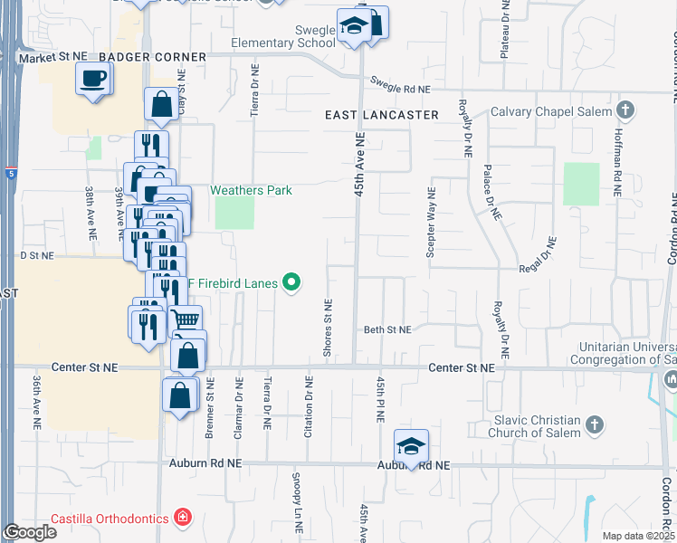 map of restaurants, bars, coffee shops, grocery stores, and more near 4450 Ocean Avenue Northeast in Salem