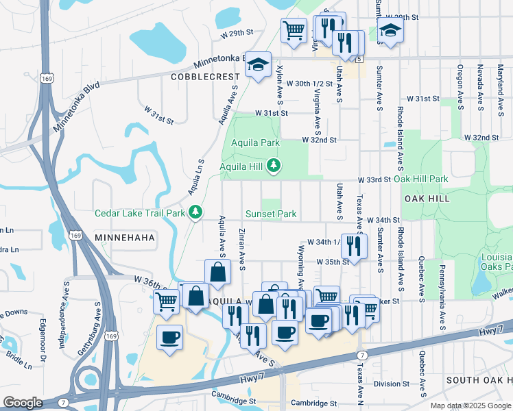map of restaurants, bars, coffee shops, grocery stores, and more near 3334 Yukon Avenue South in Minneapolis