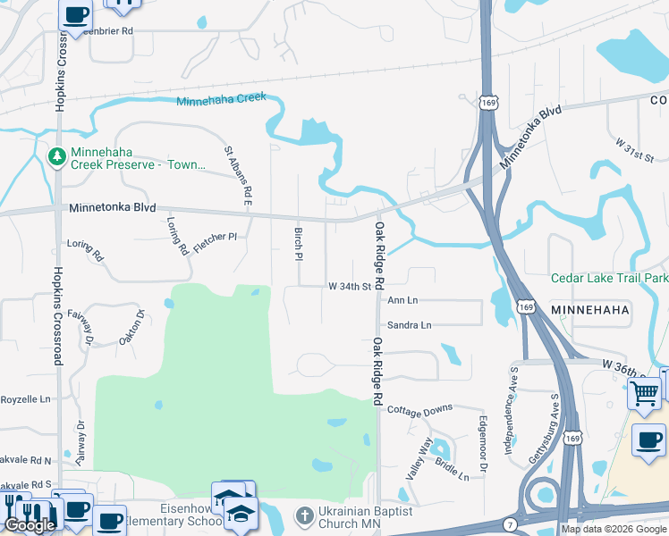 map of restaurants, bars, coffee shops, grocery stores, and more near 3329 Chippewa Road in Hopkins
