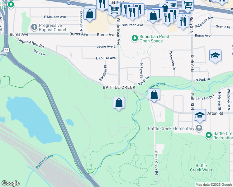 map of restaurants, bars, coffee shops, grocery stores, and more near 61 White Bear Avenue in Saint Paul