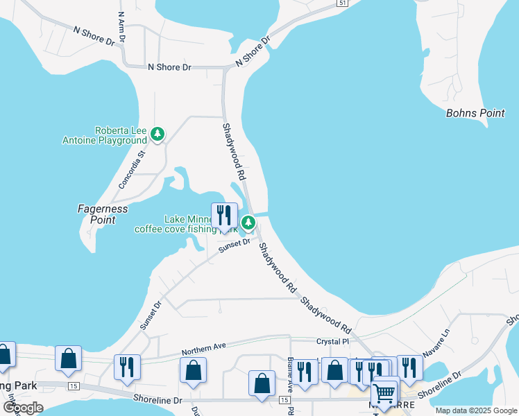 map of restaurants, bars, coffee shops, grocery stores, and more near 1940 Shadywood Road in Wayzata