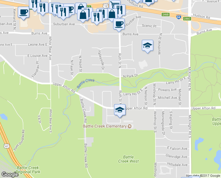 map of restaurants, bars, coffee shops, grocery stores, and more near 68 East Sandra Lee Drive in Saint Paul