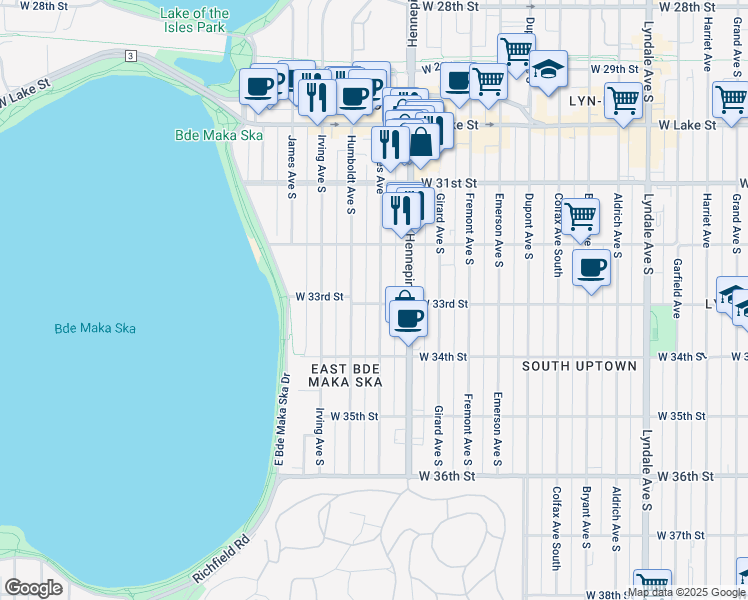 map of restaurants, bars, coffee shops, grocery stores, and more near 3252 Holmes Avenue in Minneapolis
