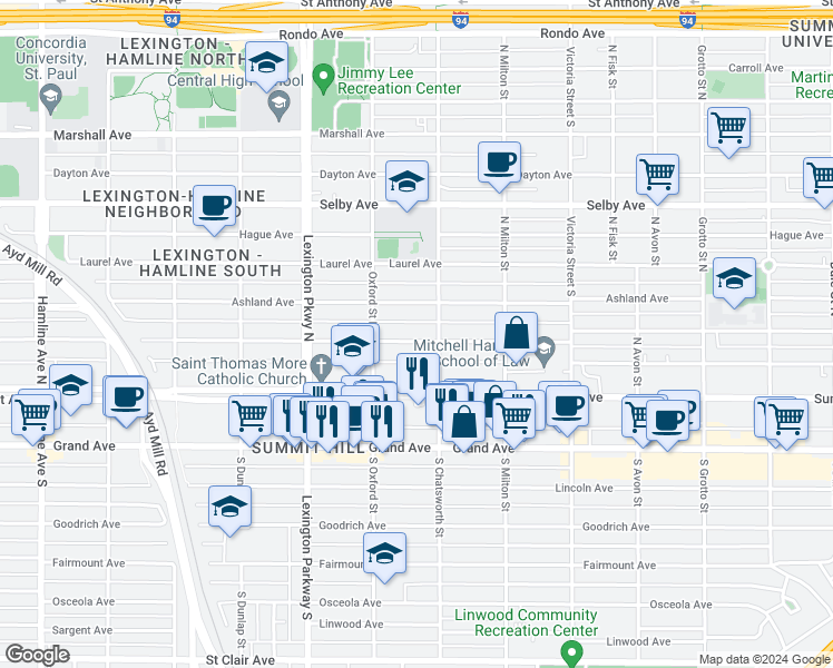 map of restaurants, bars, coffee shops, grocery stores, and more near 999 Portland Avenue in Saint Paul