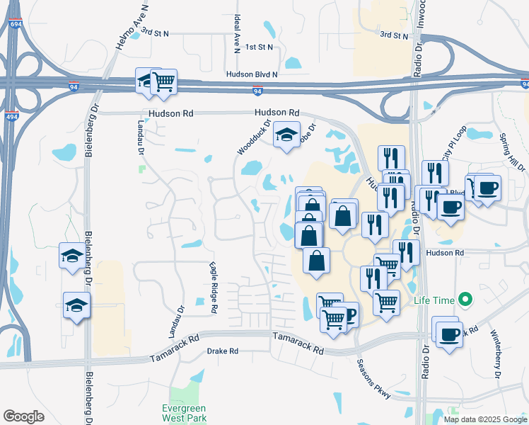 map of restaurants, bars, coffee shops, grocery stores, and more near 443 Woodduck Place in Woodbury