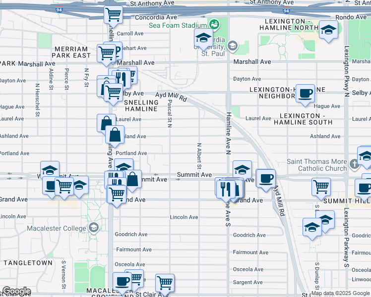 map of restaurants, bars, coffee shops, grocery stores, and more near 1429 Portland Avenue in Saint Paul