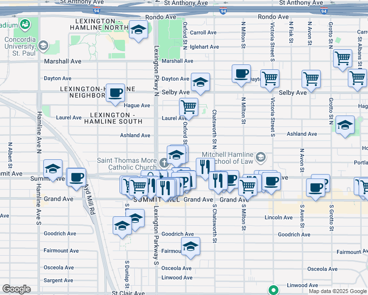 map of restaurants, bars, coffee shops, grocery stores, and more near 1037 Portland Avenue in Saint Paul