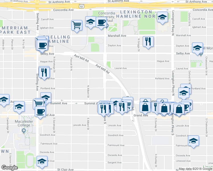 map of restaurants, bars, coffee shops, grocery stores, and more near 1319 Portland Avenue in Saint Paul