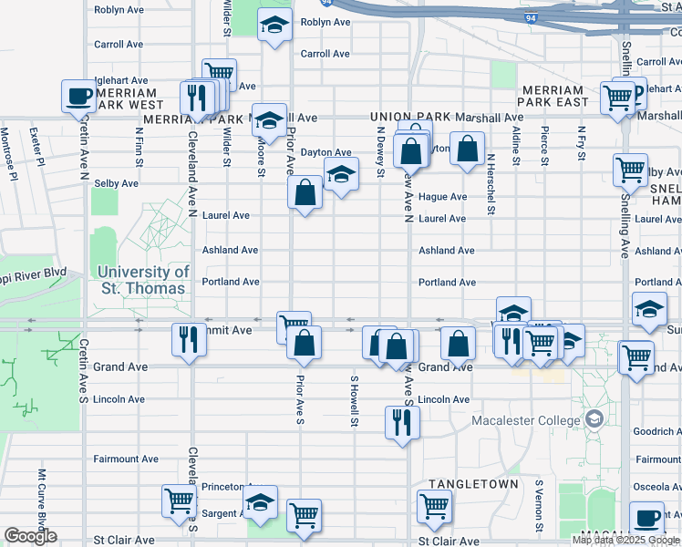 map of restaurants, bars, coffee shops, grocery stores, and more near 1887 Portland Avenue in Saint Paul