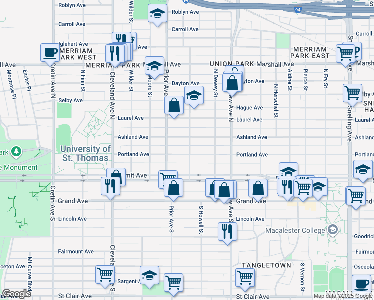 map of restaurants, bars, coffee shops, grocery stores, and more near 1919 Portland Avenue in Saint Paul