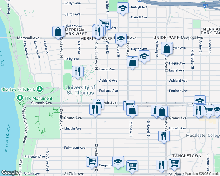 map of restaurants, bars, coffee shops, grocery stores, and more near 2023 Portland Avenue in Saint Paul
