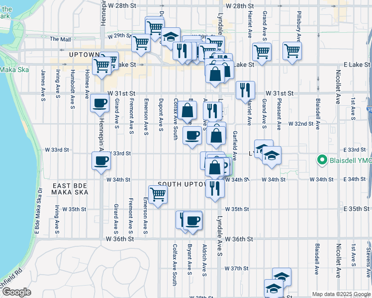 map of restaurants, bars, coffee shops, grocery stores, and more near 3252 Bryant Avenue South in Minneapolis