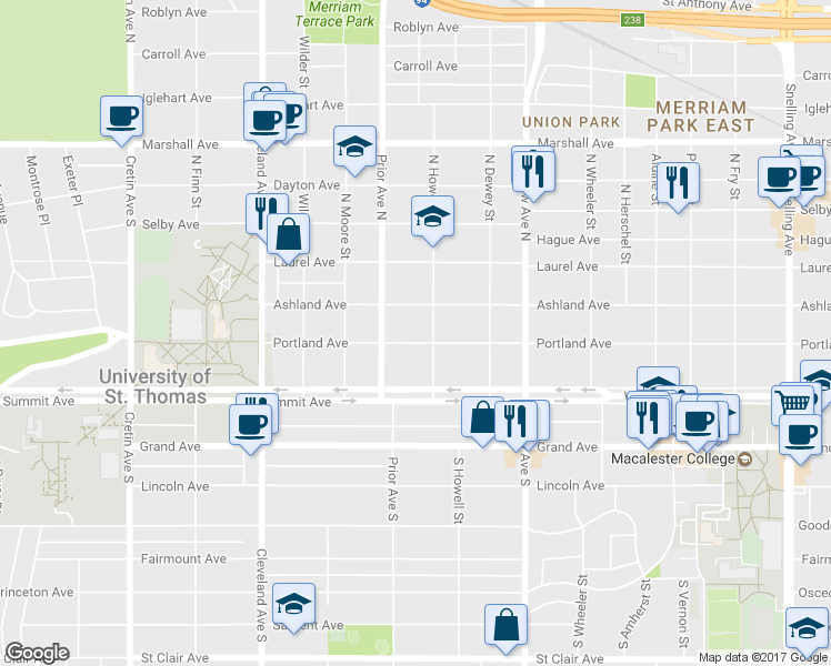 map of restaurants, bars, coffee shops, grocery stores, and more near 1919 Portland Avenue in Saint Paul