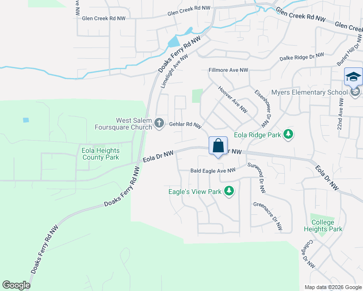 map of restaurants, bars, coffee shops, grocery stores, and more near 3116 Eagle Ray Court Northwest in Salem