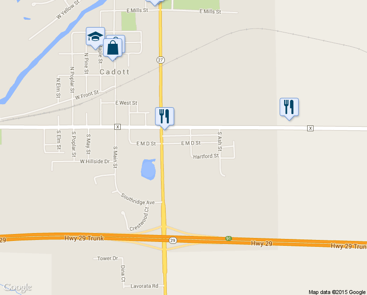 map of restaurants, bars, coffee shops, grocery stores, and more near 449 East M D Street in Cadott