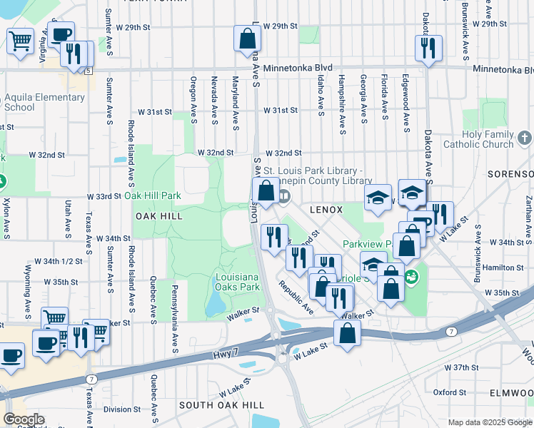 map of restaurants, bars, coffee shops, grocery stores, and more near 3250 Gorham Avenue in Minneapolis