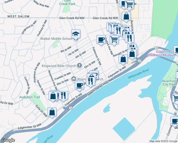 map of restaurants, bars, coffee shops, grocery stores, and more near 310 McNary Avenue Northwest in Salem