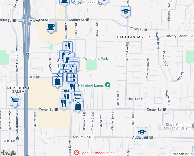 map of restaurants, bars, coffee shops, grocery stores, and more near 942 Lancaster Drive Northeast in Salem