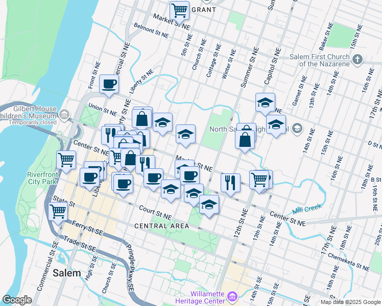 map of restaurants, bars, coffee shops, grocery stores, and more near in Salem