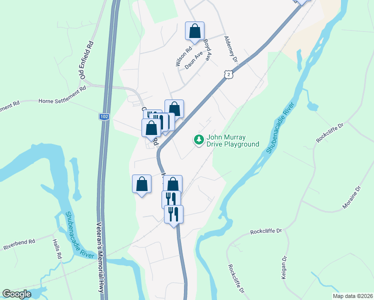 map of restaurants, bars, coffee shops, grocery stores, and more near 55 John Murray Drive in Enfield