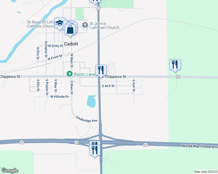 map of restaurants, bars, coffee shops, grocery stores, and more near 449 East M D Street in Cadott