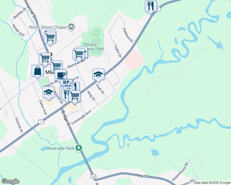 map of restaurants, bars, coffee shops, grocery stores, and more near 82 Connaught Avenue in Wilmot