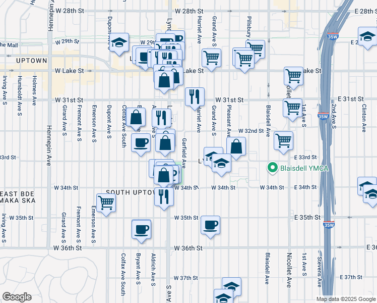 map of restaurants, bars, coffee shops, grocery stores, and more near in Minneapolis