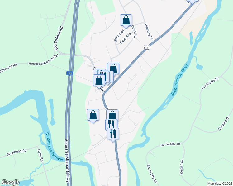 map of restaurants, bars, coffee shops, grocery stores, and more near 21 John Murray Drive in Enfield
