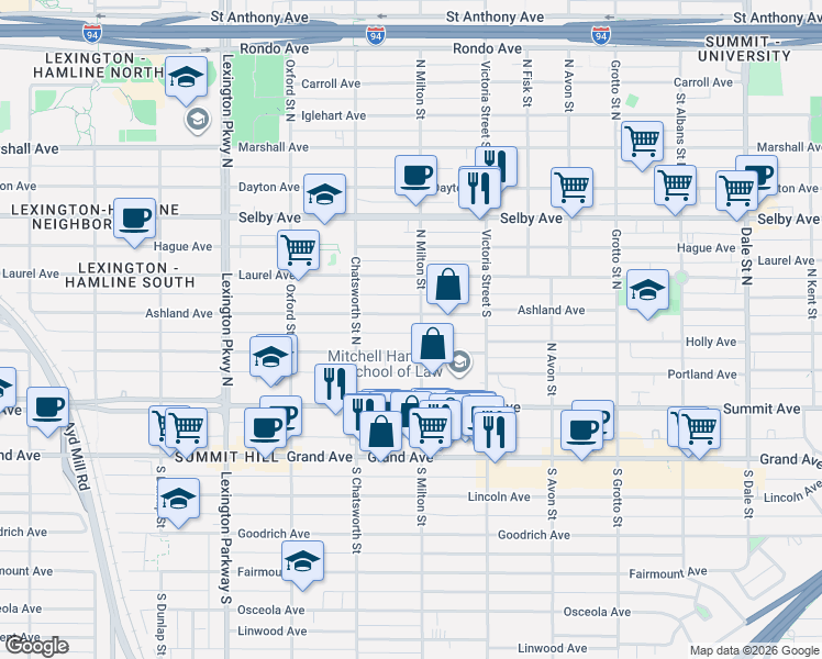 map of restaurants, bars, coffee shops, grocery stores, and more near 931 Portland Avenue in Saint Paul
