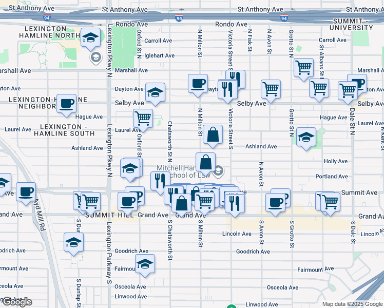 map of restaurants, bars, coffee shops, grocery stores, and more near 931 Portland Avenue in Saint Paul