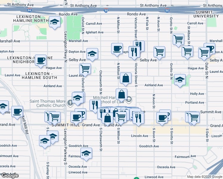 map of restaurants, bars, coffee shops, grocery stores, and more near 931 Portland Avenue in Saint Paul