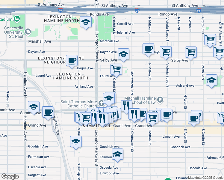 map of restaurants, bars, coffee shops, grocery stores, and more near 1037 Portland Avenue in Saint Paul