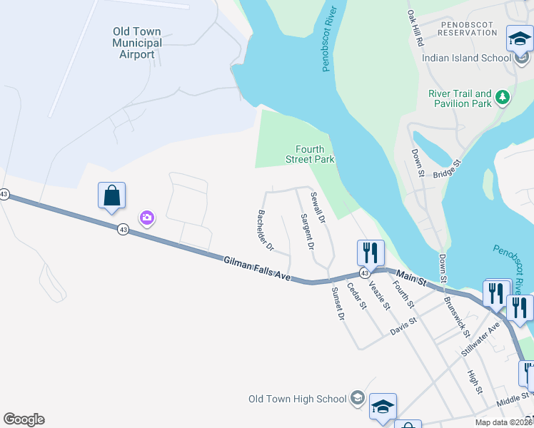 map of restaurants, bars, coffee shops, grocery stores, and more near 28 Bachelder Drive in Old Town