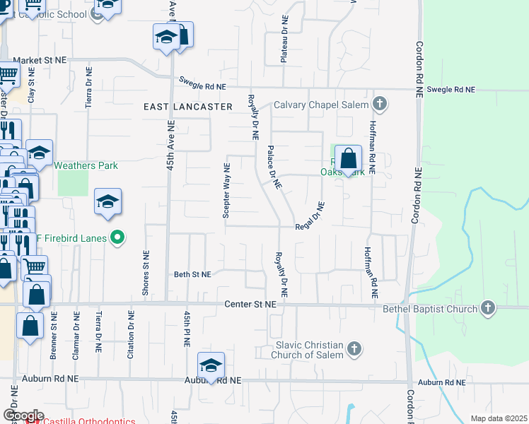 map of restaurants, bars, coffee shops, grocery stores, and more near 4685 Crown Court Northeast in Salem