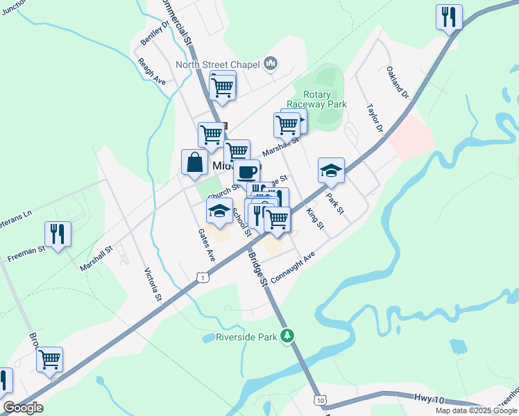 map of restaurants, bars, coffee shops, grocery stores, and more near 56 Commercial Street in Middleton