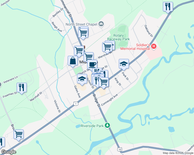 map of restaurants, bars, coffee shops, grocery stores, and more near 56 Commercial Street in Middleton