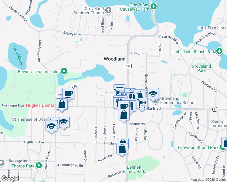 map of restaurants, bars, coffee shops, grocery stores, and more near 17655 Breconwood Road in Wayzata