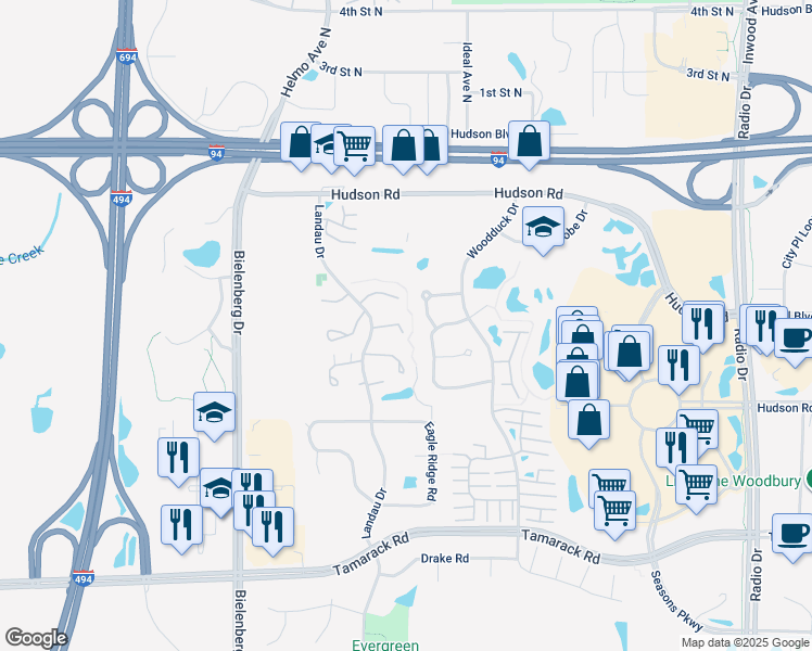 map of restaurants, bars, coffee shops, grocery stores, and more near 321 Elan Court in Woodbury