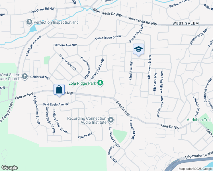 map of restaurants, bars, coffee shops, grocery stores, and more near 2425 Eola Drive Northwest in Salem