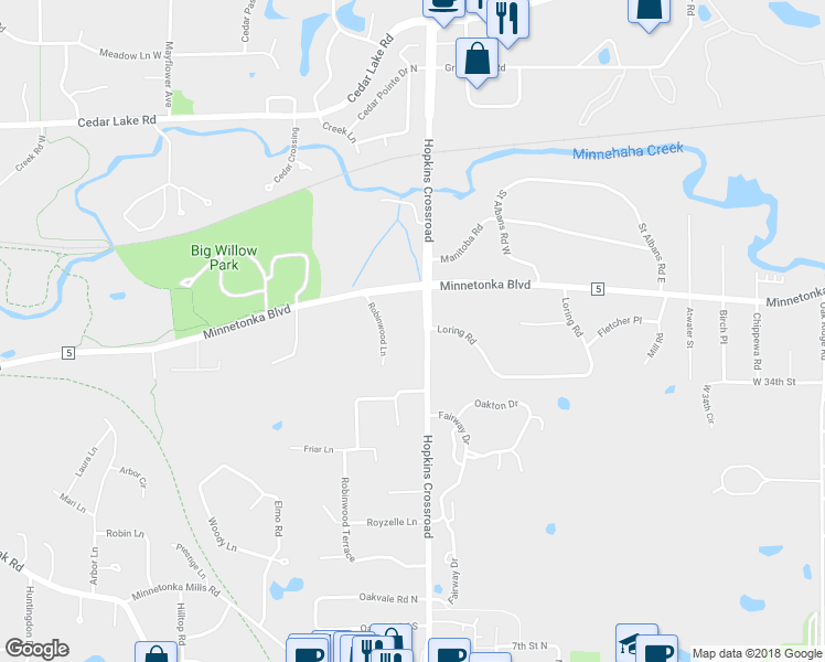 map of restaurants, bars, coffee shops, grocery stores, and more near 3220 Hopkins Crossroad in Hopkins