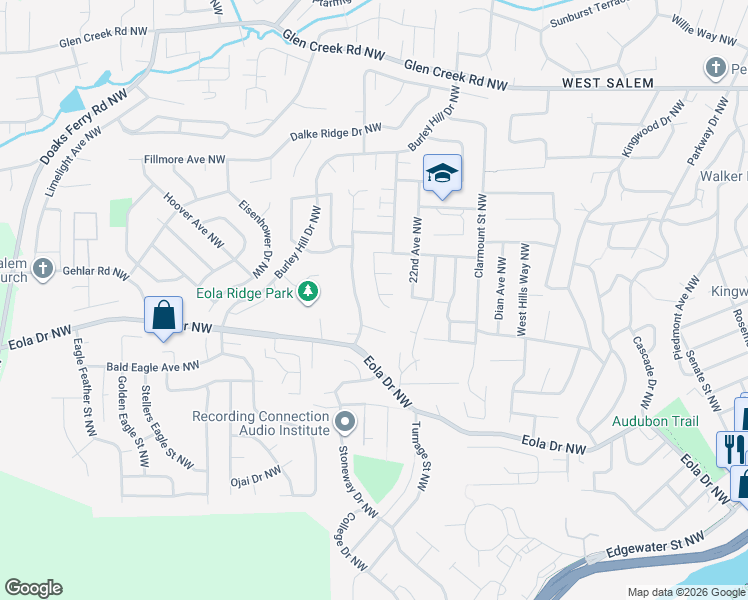map of restaurants, bars, coffee shops, grocery stores, and more near 2322 Blacktail Deer Court Northwest in Salem