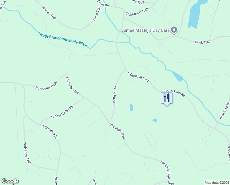 map of restaurants, bars, coffee shops, grocery stores, and more near 6074 Northstar Road in Gaylord
