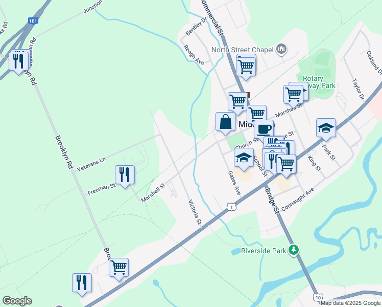 map of restaurants, bars, coffee shops, grocery stores, and more near 221 Marshall Street in Middleton