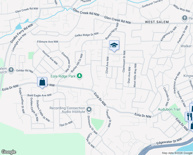 map of restaurants, bars, coffee shops, grocery stores, and more near 2322 Blacktail Deer Court Northwest in Salem